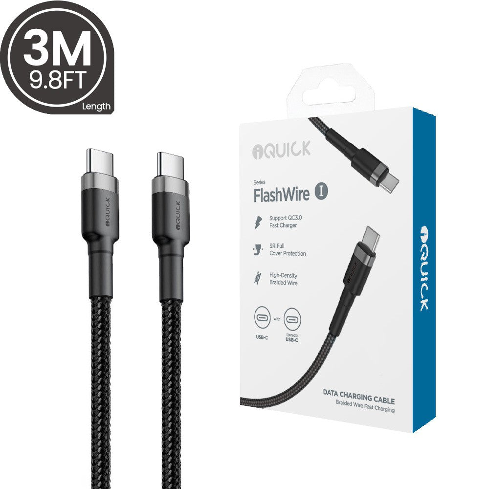 iQuick Braided USB-C to USB-C Fast Charging Cable 3M -Black