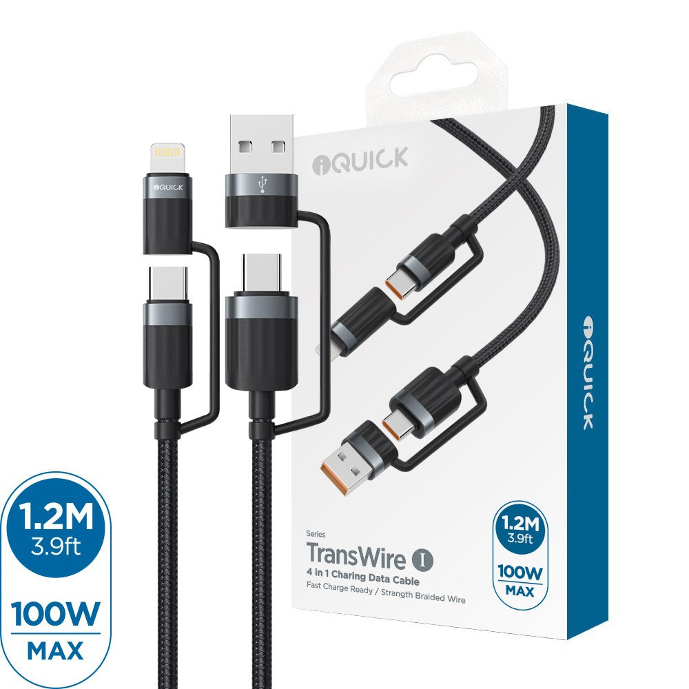 iQuick TransWire I Series 4 in 1 Charging Data Cable 1.2m -Black
