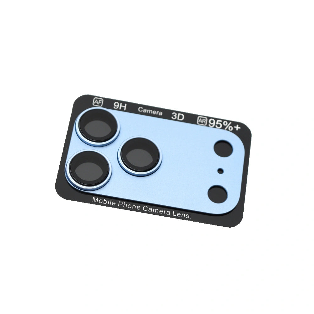 Detail of the blue frosted metal frame on the Kinglas Armor camera lens protector