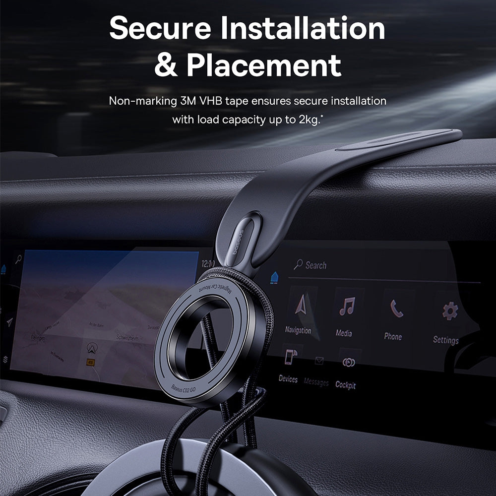 Baseus C02 Go mount fixed to the dashboard beside the car's centre screen