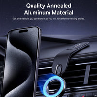 Baseus C02 Go bendable aluminium arm holding a phone on the car dashboard