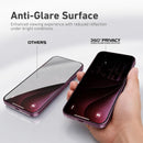 X.One 360 Privacy matte anti glare surface compared with a standard protector for iPhone 16 Pro, 17 and 17 Pro