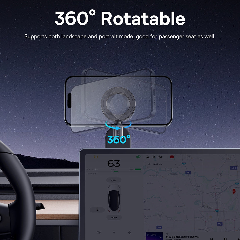 Baseus C02 Go magnetic mount in a car rotating 360 degrees between portrait and landscape