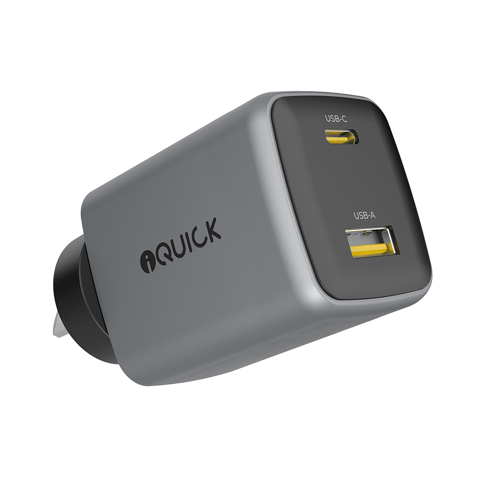 iQuick NANO ENERGY 2 45W USB-C and USB-A GaN wall charger in gun metal
