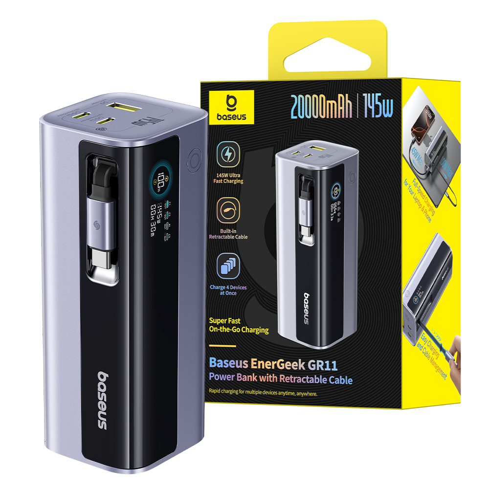 Baseus EnerGeek GR11 Power Bank 20,000mAh 145W with Retractable Cable