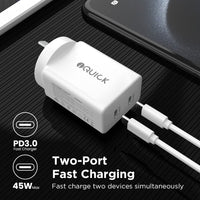 iQuick GaN II 45W PD3.0 Dual USB-C Ports Charging Adapter