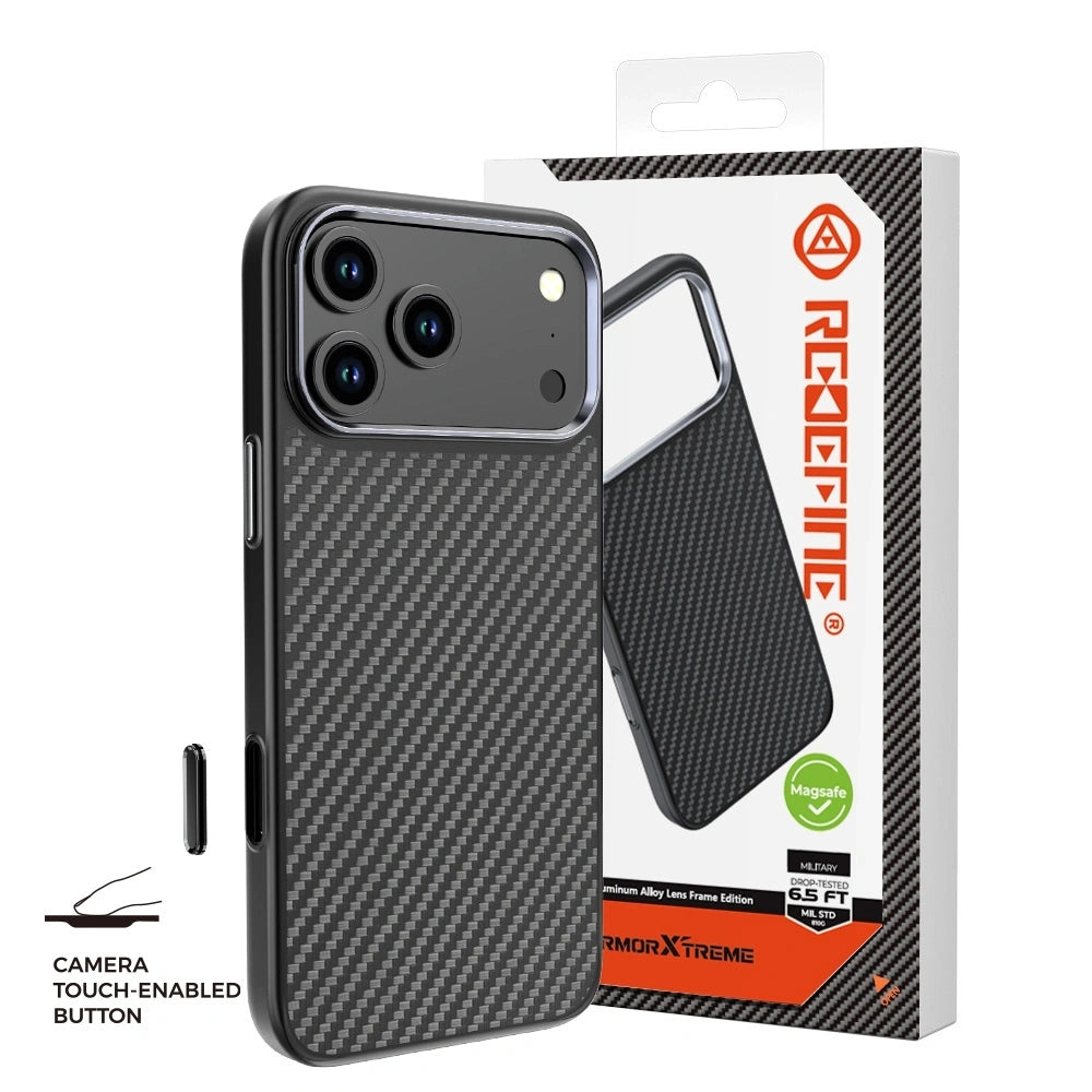 REDEFYNE Armor Xtreme Kevlar case for iPhone 17 Pro Max and 18 Pro Max with retail box and Camera Control button