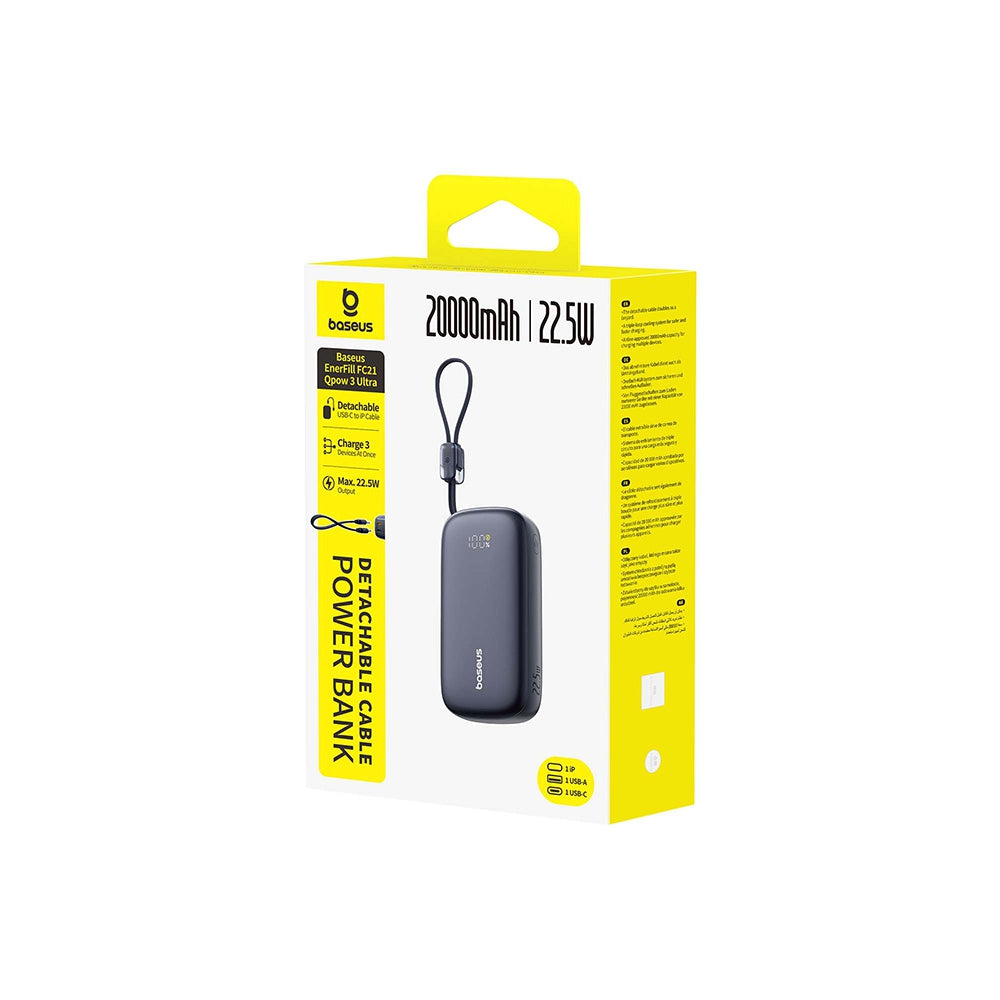 Baseus EnerFill FC21 Qpow 3 Ultra 20,000mAh power bank shown with its box