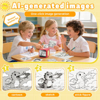 AI sticker printer with cartoon, sketch and stick figure image styles