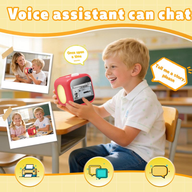 AI Voice Sticker Printer for Kids with 3.5 inch Touchscreen | Red