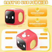 Red AI voice sticker printer for kids measuring 94 x 97 x 101mm