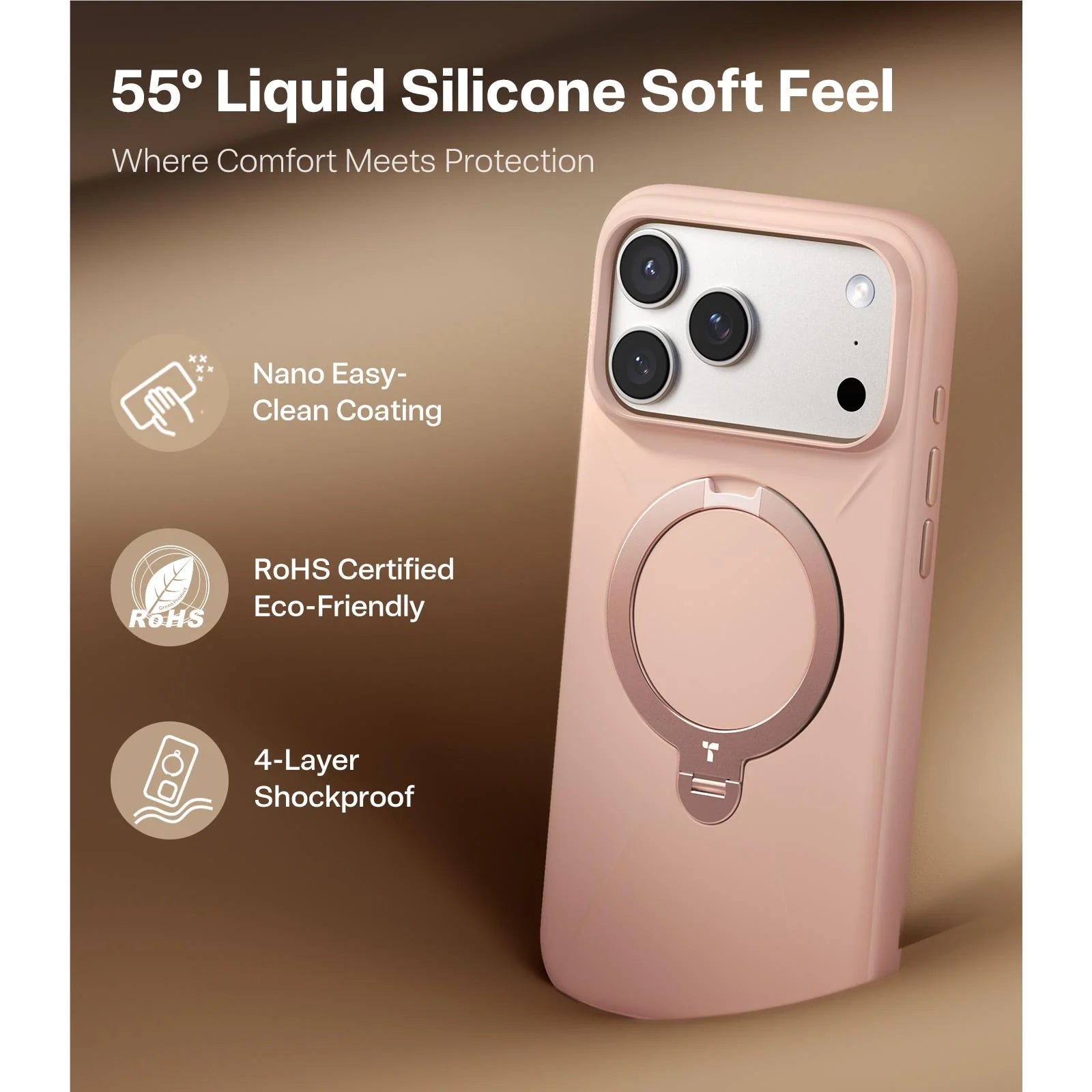 Blush Pink Torras Ostand Spin Silicone Case for iPhone 17 Pro Max