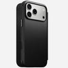 Nomad Modern Leather Folio in black Camino leather for iPhone 18 Pro Max, angled view with the cover closed