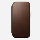 Nomad Modern Leather Folio in brown Camino leather for iPhone 18 Pro, front cover closed