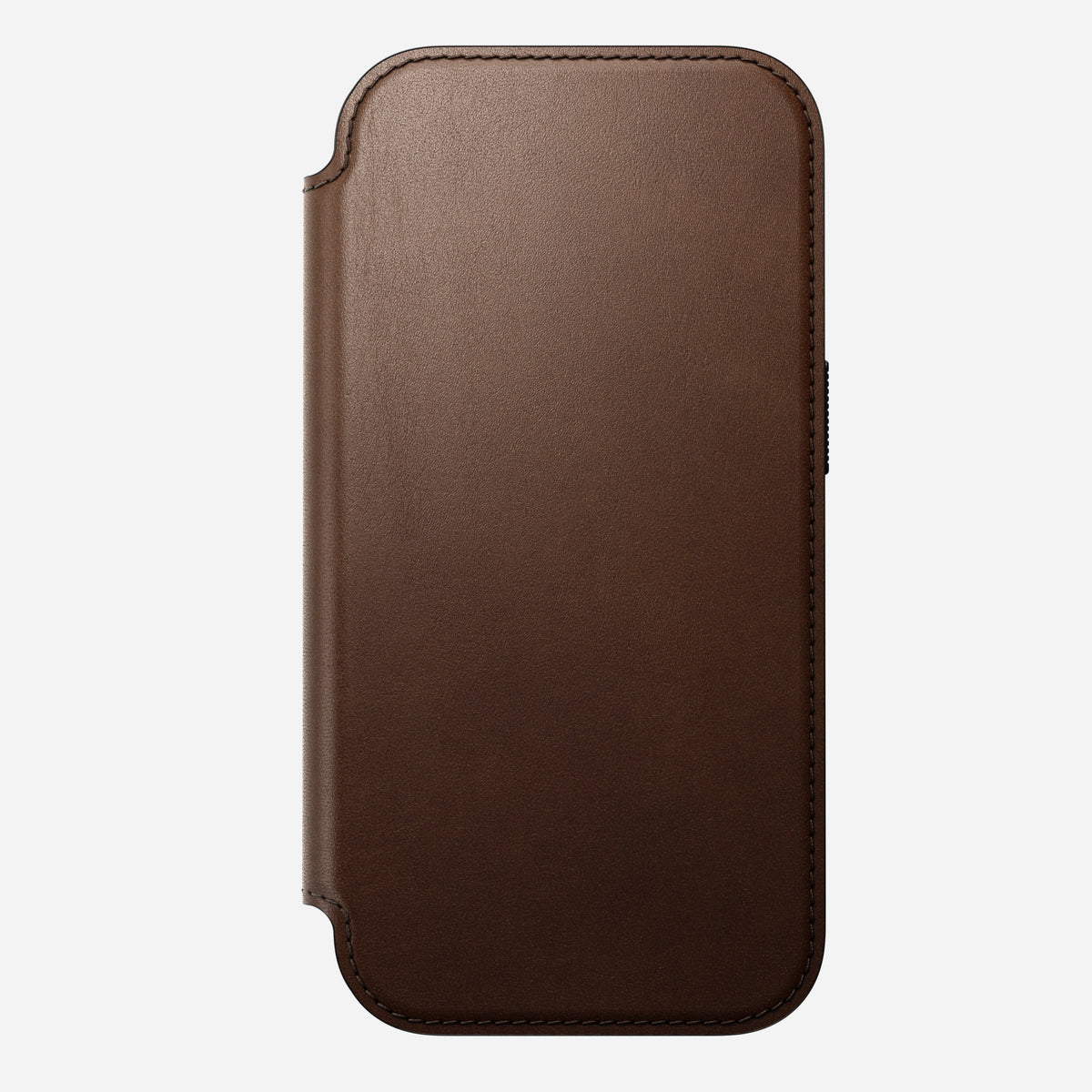 Nomad Modern Leather Folio in brown Camino leather for iPhone 18 Pro, front cover closed