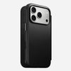 Nomad Modern Leather Folio in black Camino leather for iPhone 18 Pro, angled view with the cover closed