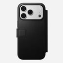 Nomad Modern Leather Folio in black Camino leather for iPhone 18 Pro, back view with the magnetic clasp