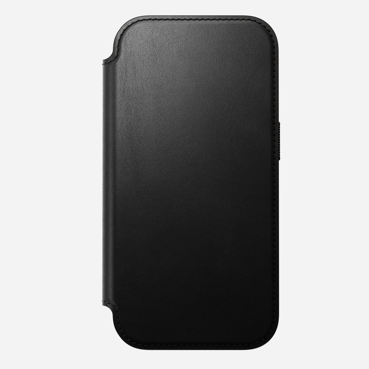 Nomad Modern Leather Folio in black Camino leather for iPhone 18 Pro, front cover closed
