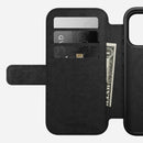 Nomad Modern Leather Folio in black Camino leather for iPhone 18 Pro, cover folded back