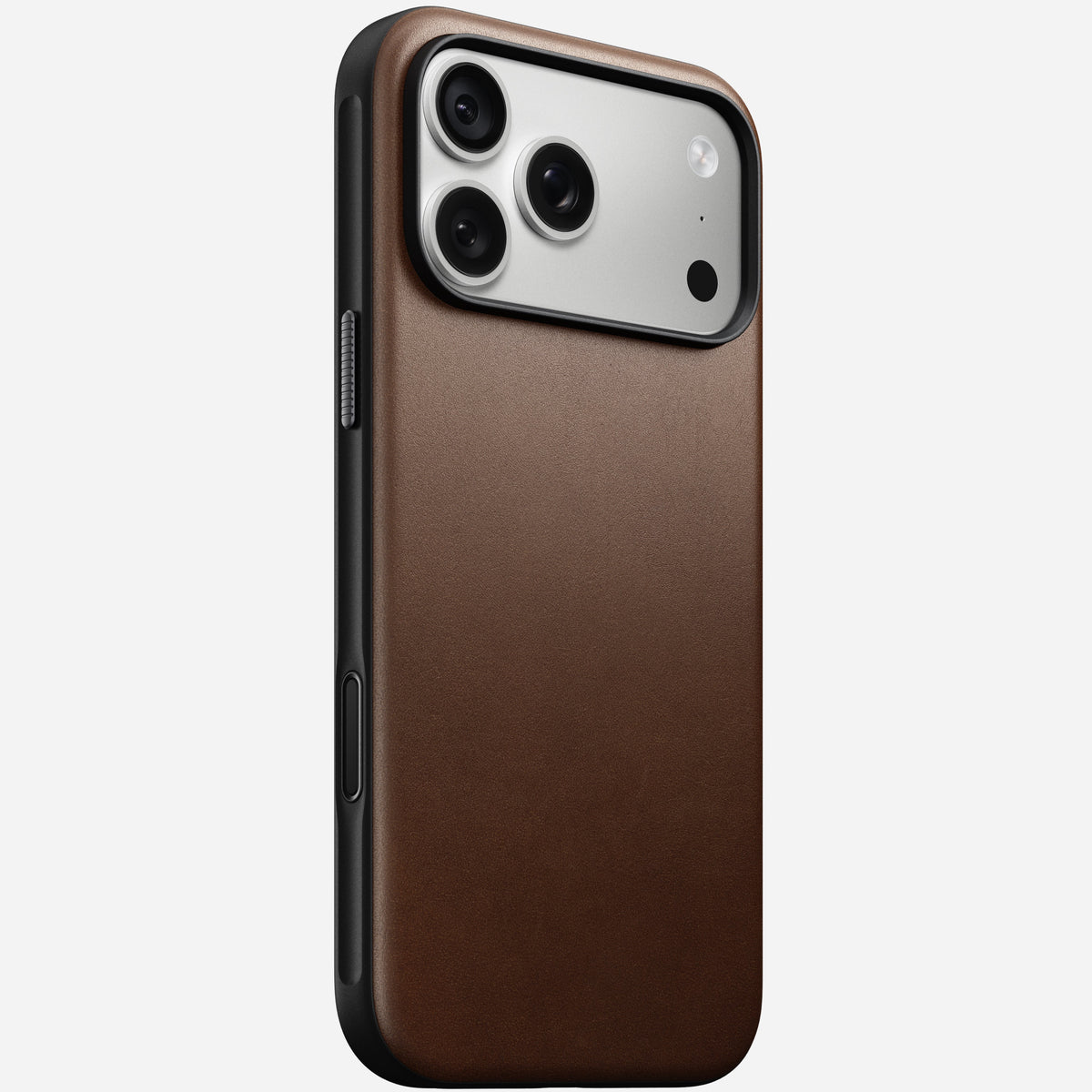 Nomad Modern Camino leather case in brown on iPhone 18 Pro Max, rear view