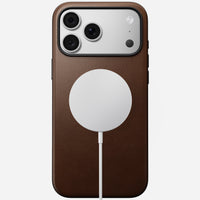 Angled view of the brown Camino leather Nomad Modern case on iPhone 18 Pro Max