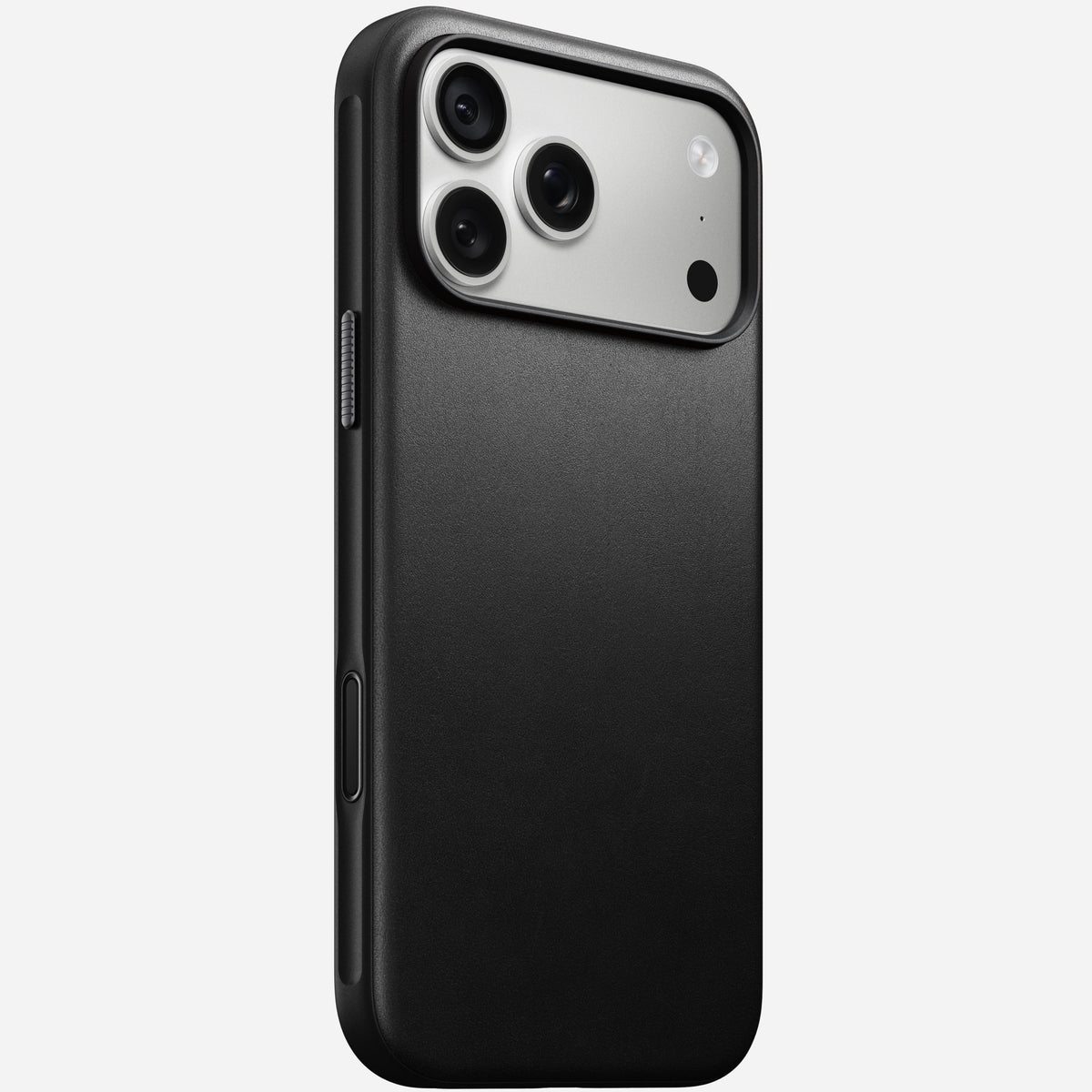 Nomad Modern Camino leather case in black on iPhone 18 Pro Max, rear view