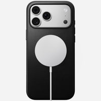 Angled view of the black Camino leather Nomad Modern case on iPhone 18 Pro Max