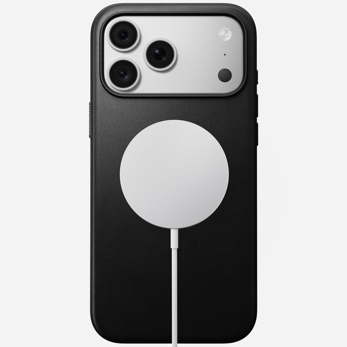 Angled view of the black Camino leather Nomad Modern case on iPhone 18 Pro Max