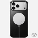 Angled view of the black Horween Nomad Modern case on iPhone 18 Pro Max