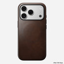 Side profile of the rustic brown Nomad Modern case for iPhone 18 Pro