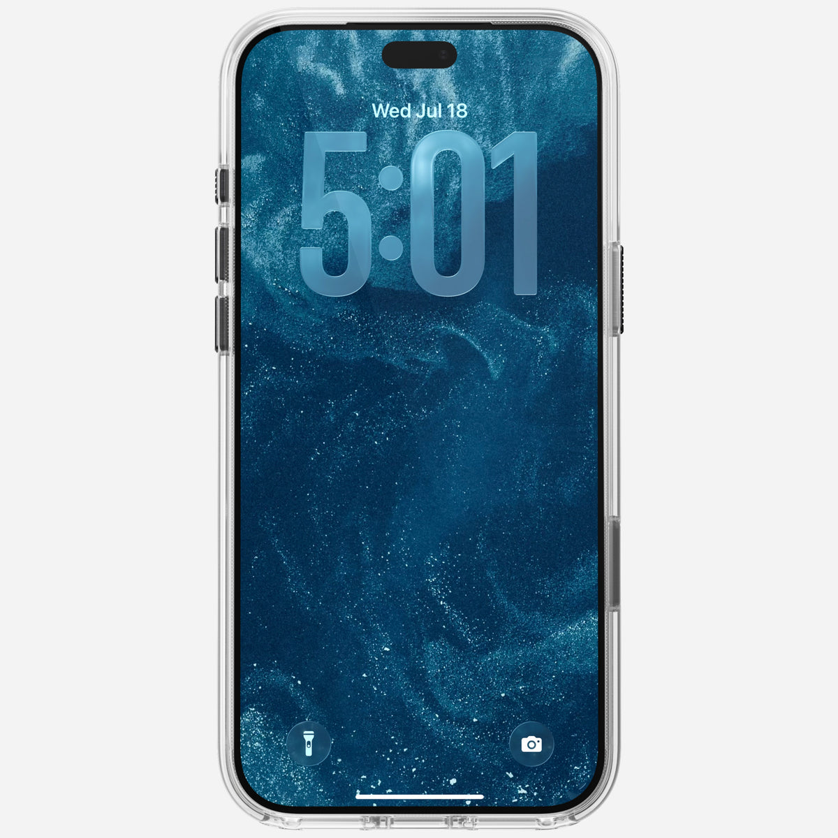 Detail of the rustic brown Horween leather panel on the Nomad Clear iPhone 18 Pro Max case
