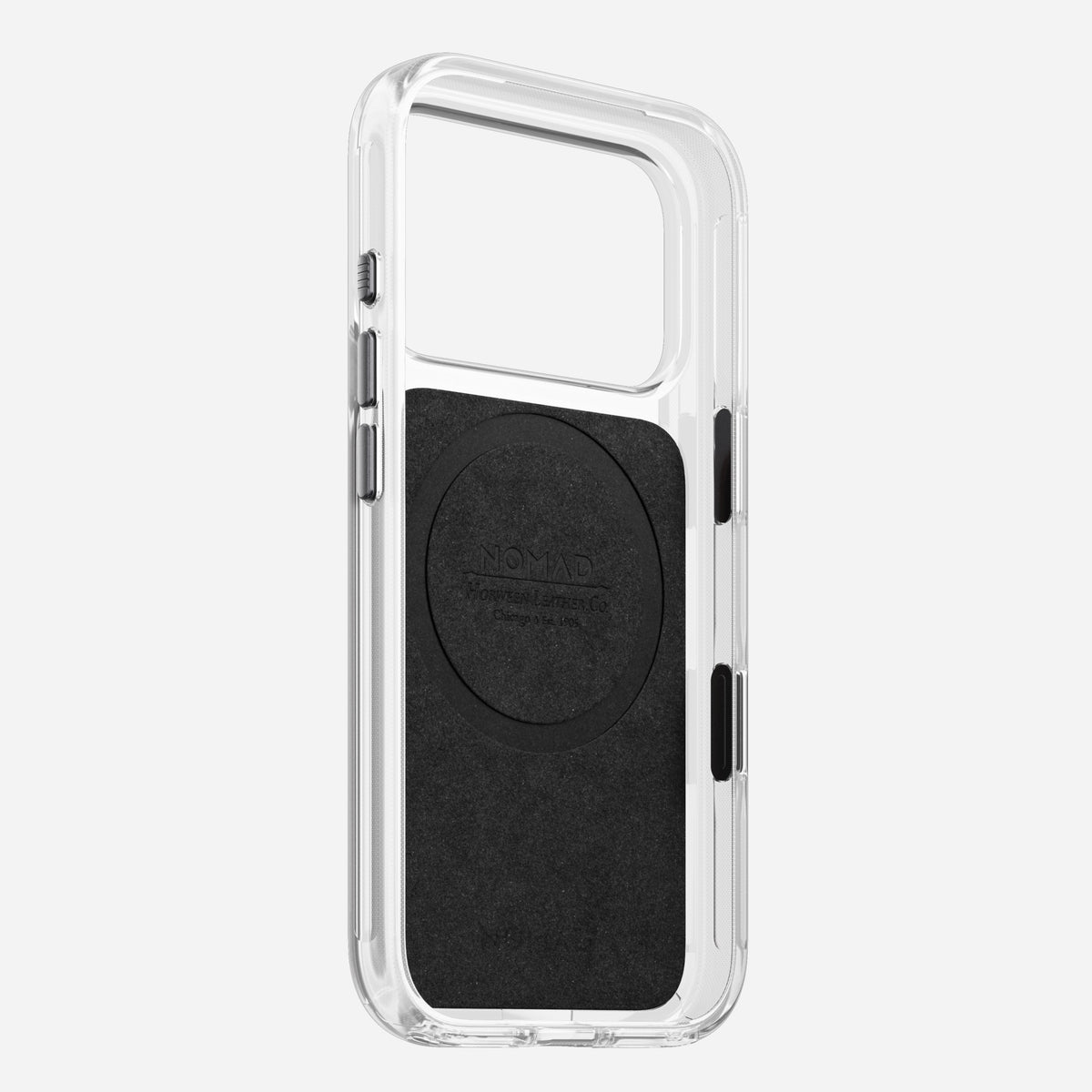 Rustic brown Nomad Clear case for iPhone 18 Pro shown on its own