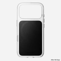 Nomad Clear case for iPhone 18 Pro shown on its own with leather panel detail