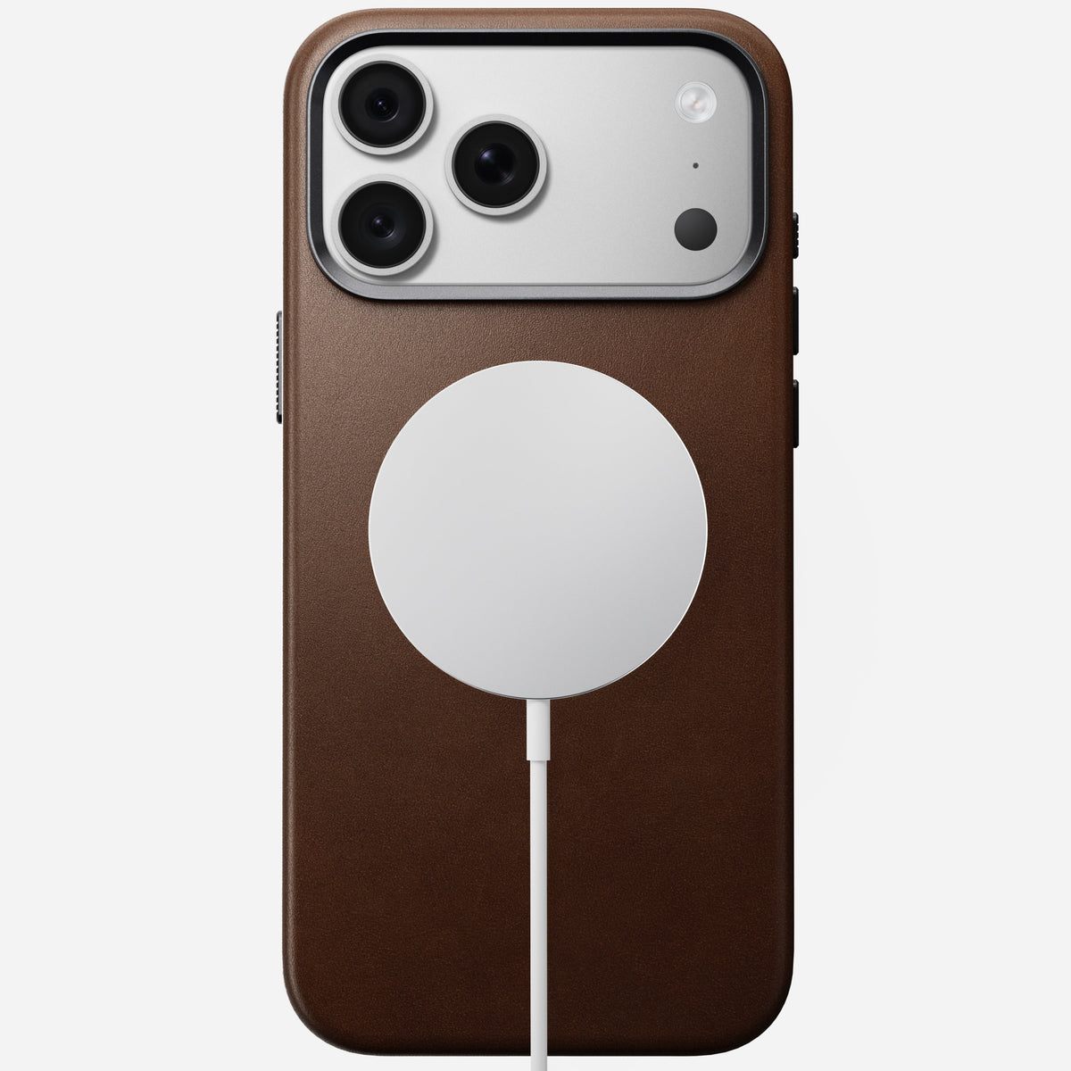 Angled view of the brown Camino leather Nomad Traditional case on iPhone 18 Pro Max
