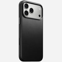 Nomad Traditional Camino leather case in black on iPhone 18 Pro Max, rear view