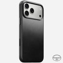 Nomad Traditional Horween leather case in black on iPhone 18 Pro Max, rear view showing full-wrap leather and camera ring