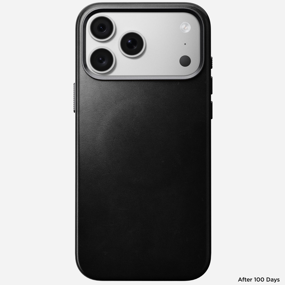 Close detail of the Horween leather grain and stitching on the Nomad iPhone 18 Pro Max case