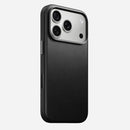Nomad Traditional Camino leather case in black on iPhone 18 Pro, rear view