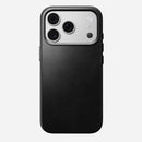 Nomad Traditional case for iPhone 18 Pro viewed from the side, showing slim leather profile and raised screen lip