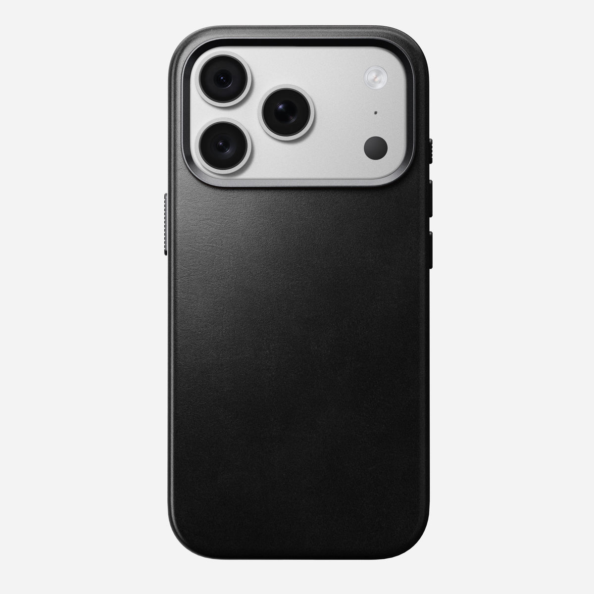 Nomad Traditional case for iPhone 18 Pro viewed from the side, showing slim leather profile and raised screen lip