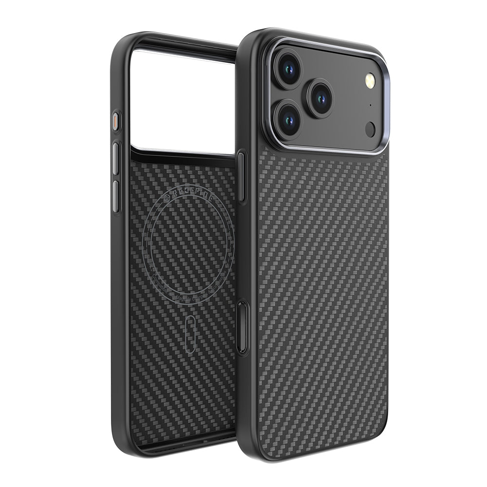 REDEFYNE Armor Xtreme Kevlar MagSafe case for iPhone 17 Pro Max and 18 Pro Max, front and back view in black