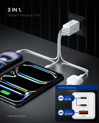 Spigen Essential QB 67W charger compact size comparison next to phone