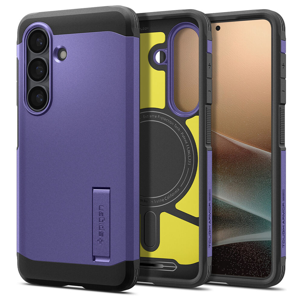 Spigen Tough Armor MagFit Galaxy S26 case in Ash Violet with kickstand detail