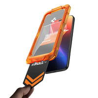 Pull tab installation of Spigen AlignMaster S glass on iPhone 17 Pro and 18 Pro