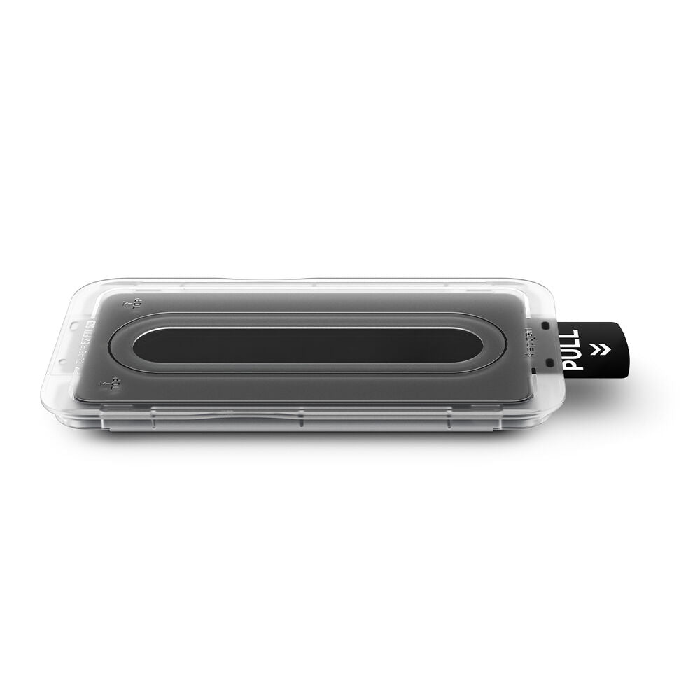 Spigen EZ Fit Pro installation tray side view for Galaxy S26 Ultra anti reflection glass