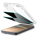 Spigen EZ Fit Pro Privacy installed on Samsung Galaxy S26+ with straight-on clarity