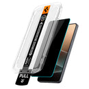 Spigen Galaxy S26+ 9H tempered glass privacy protector oleophobic coating close-up