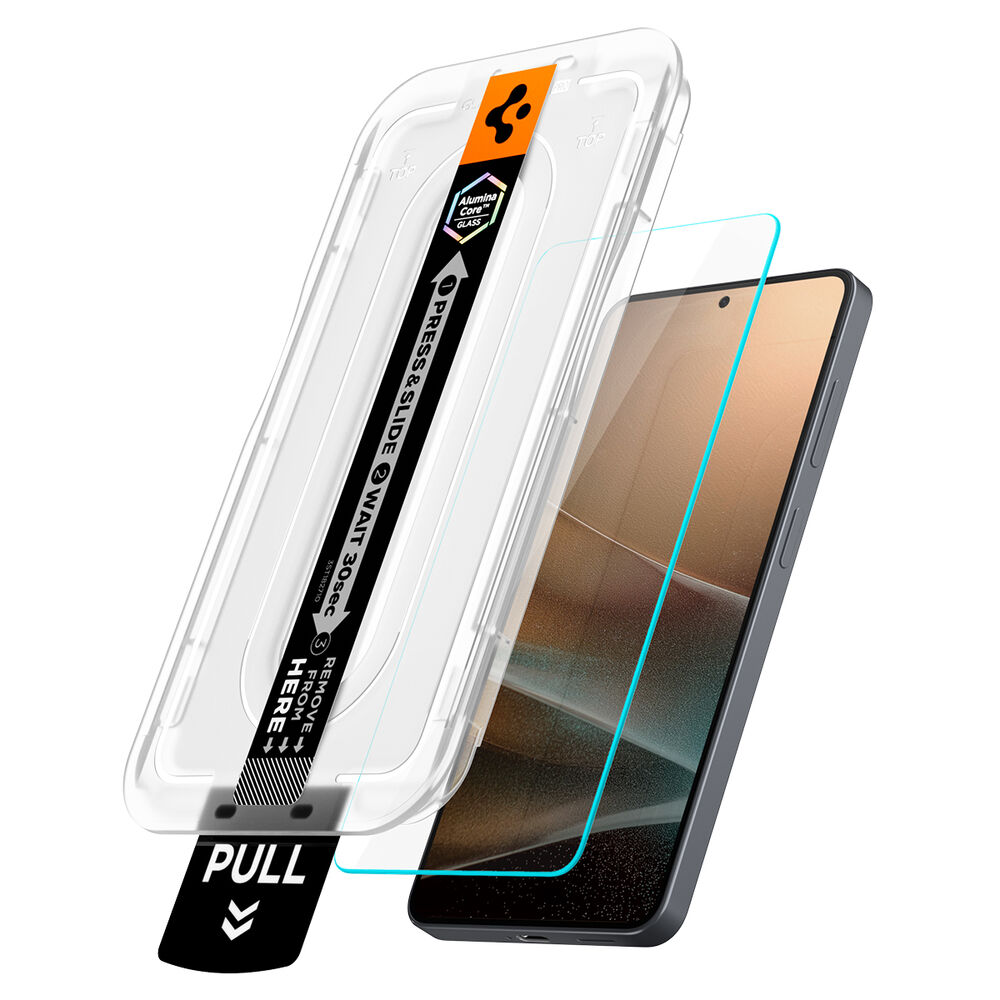 Spigen EZ Fit Pro screen protector installed on Samsung Galaxy S26 display
