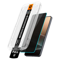 Spigen Galaxy S26 9H tempered glass privacy protector oleophobic coating close-up