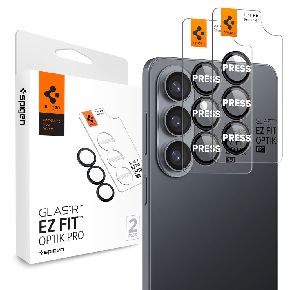 Spigen Optik Pro Galaxy S26 camera protector packaging and product detail